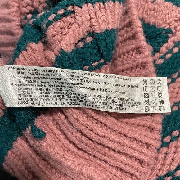 ZARA Striped Cable Knit Sweater Cropped Pink Teal Soft Women's Small S Retro - Picture 8 of 9
